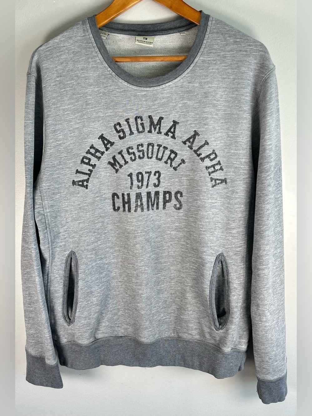 Scotch & Soda Amsterdam Mens Crew Neck Sweater Alpha Sigma Missouri Varsity RARE